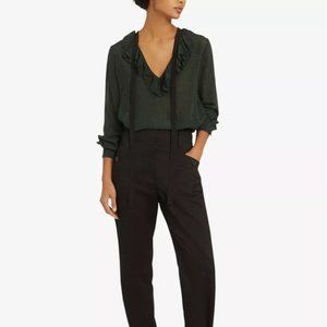 Reiss Women's Top - Silk Blend "Mackenzie" Swiss Dot with Ruffle in Green Sz 12